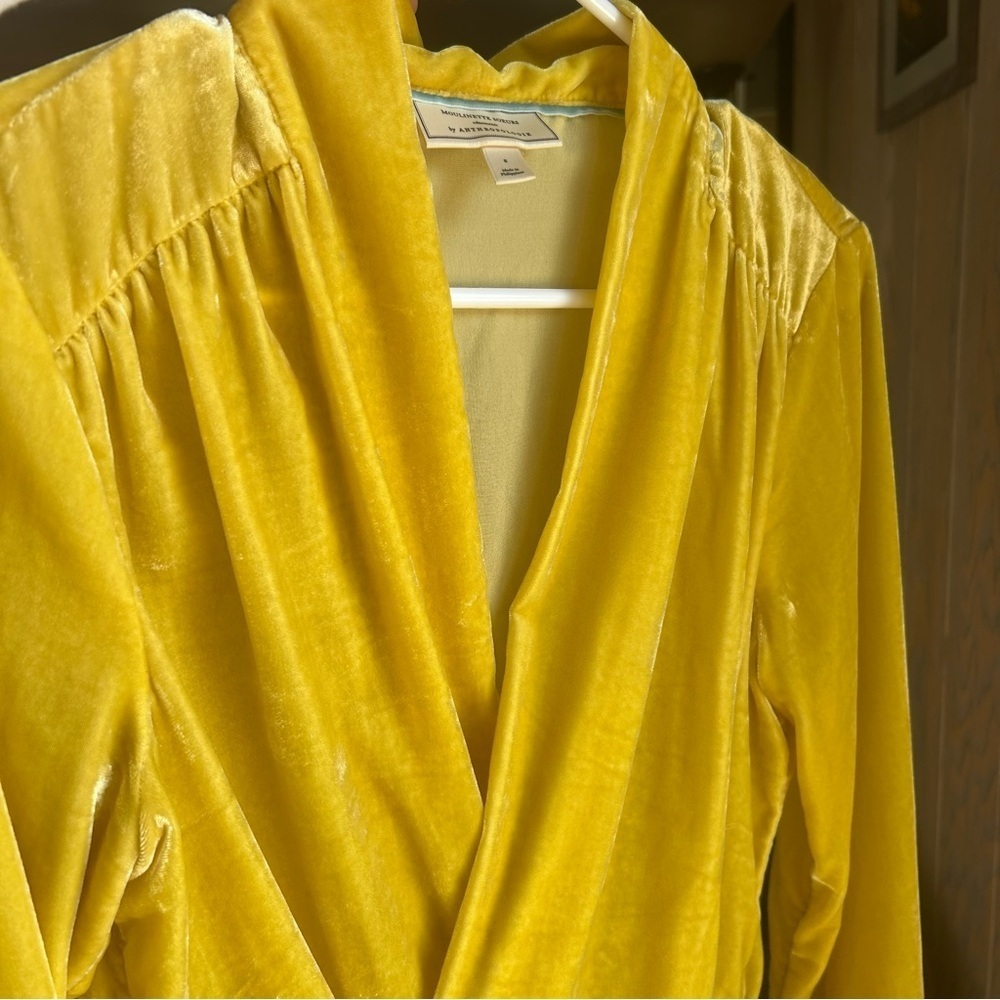 Anthropologie Yellow Velvet Wrap Blouse by Moulinette Soeurs Size Small